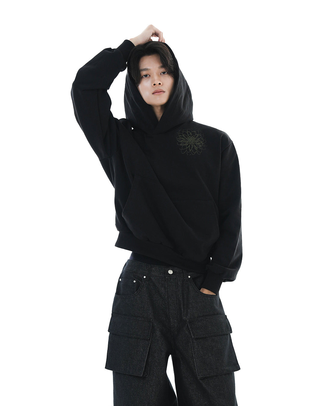 Distorted Flower Crop Hoodie_Black
