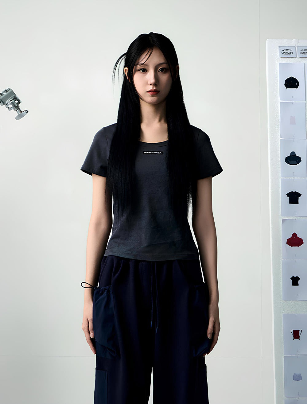 PRINT COTTON CROP T-SHIRT -GRAY