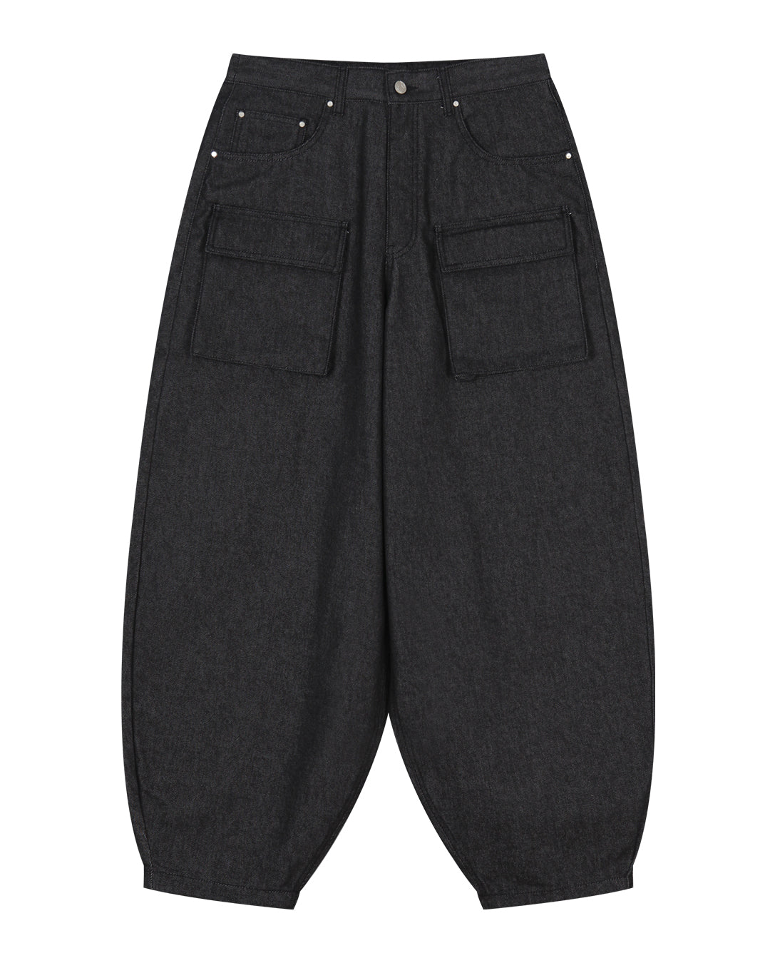 Balloon Pocket Non-fade Denim Pants_Black