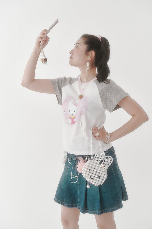 [X YOUNGART] Strawberry Seed Dot KIDDY Raglan T-Shirt