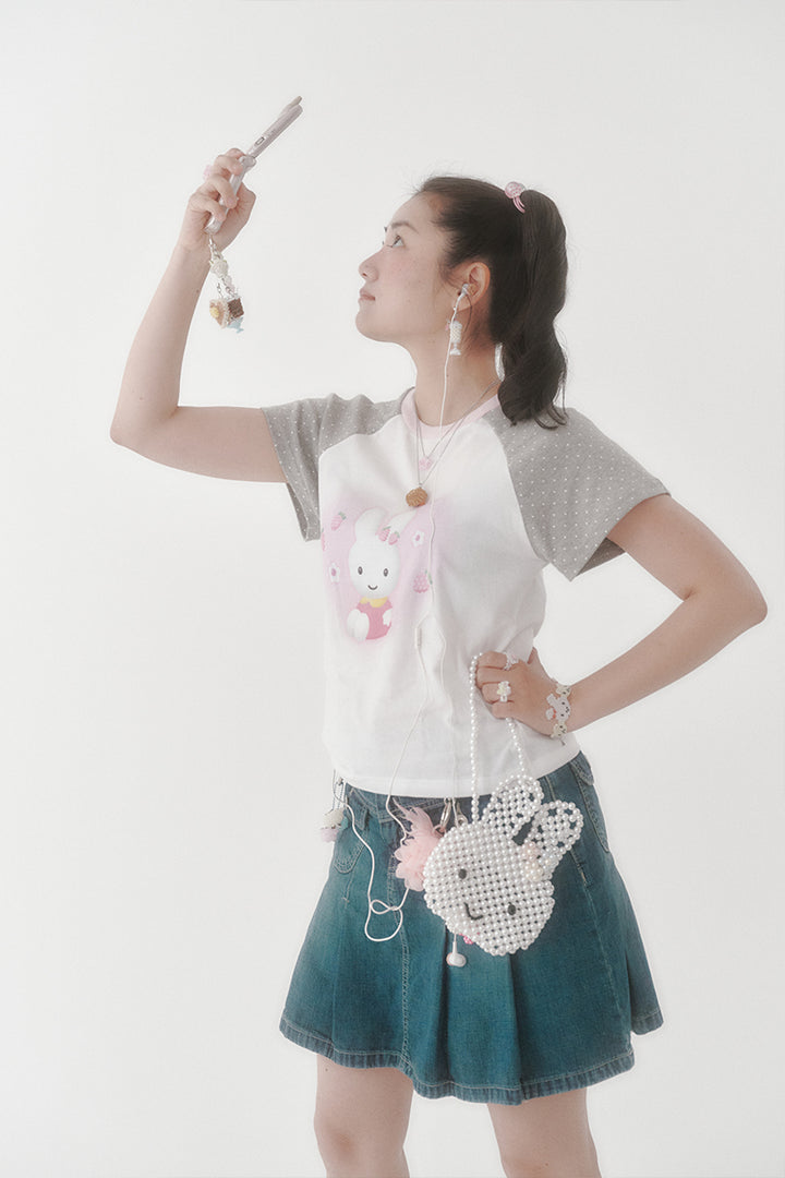 [X YOUNGART] Strawberry Seed Dot KIDDY Raglan T-Shirt