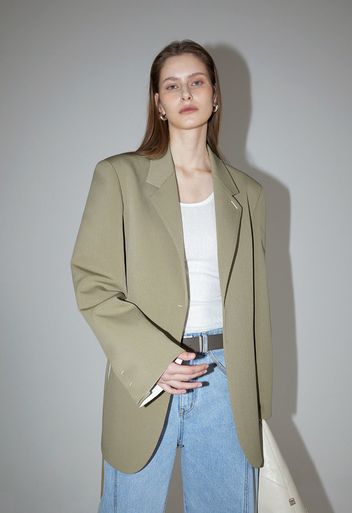 Ava Tailed Oversized Jacket-BEIGE