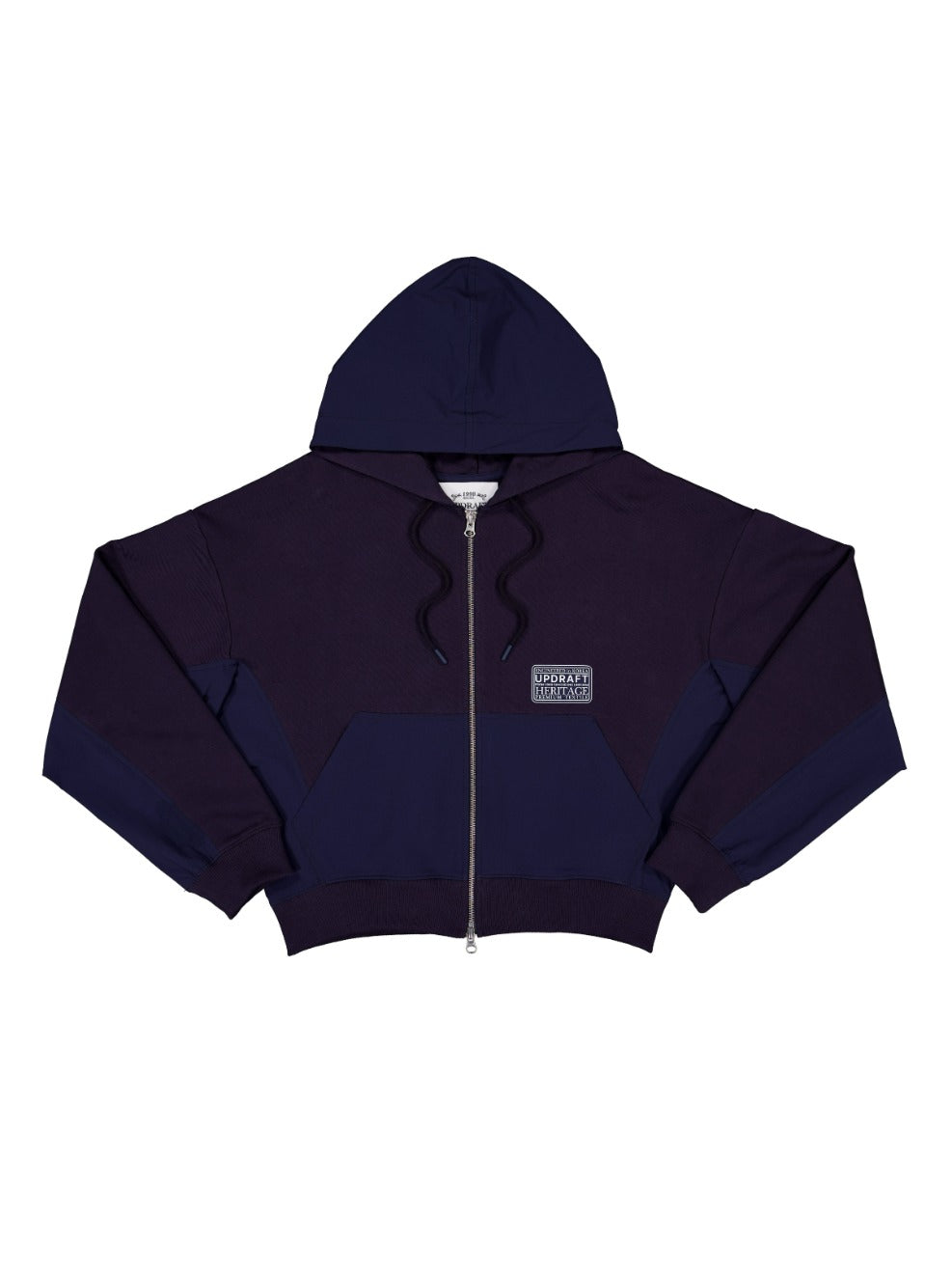 NYLON MIXED COTTON HOOD ZIP-UP -NAVY