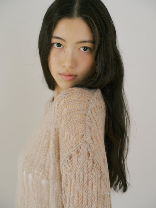 Mohair Punching Pullover-Ivory