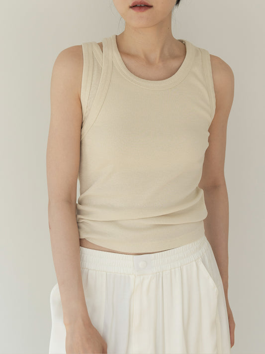 Mei Ribbed Sleeveles-BEIGE