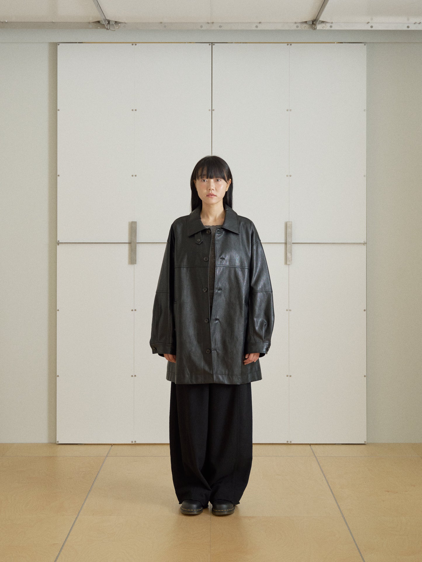 Standard Leather Half Coat – Black