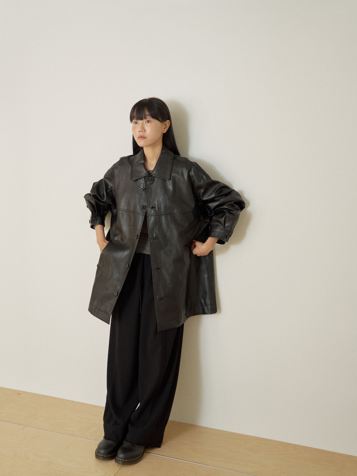 Standard Leather Half Coat – Black