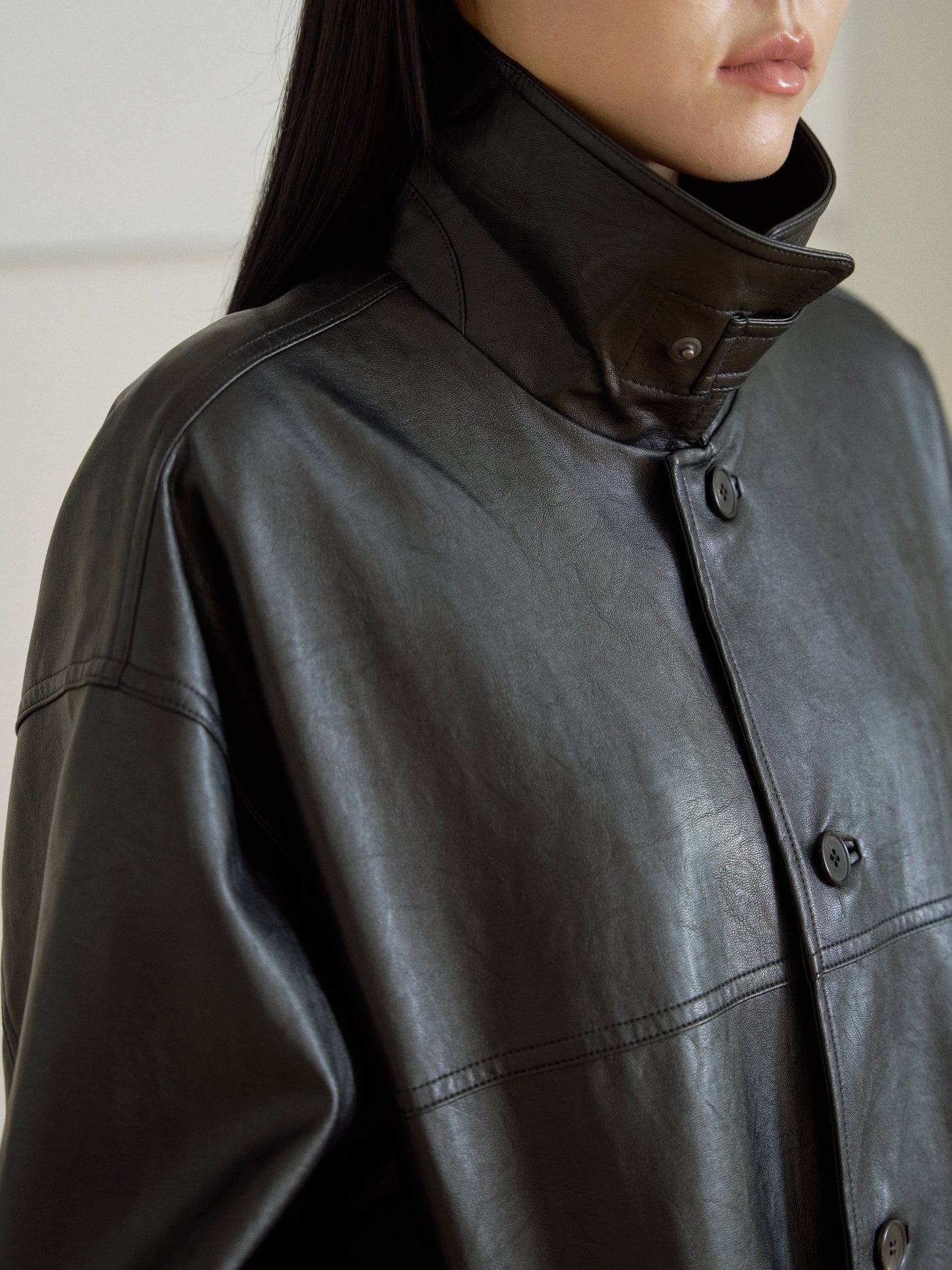 Standard Leather Half Coat – Black