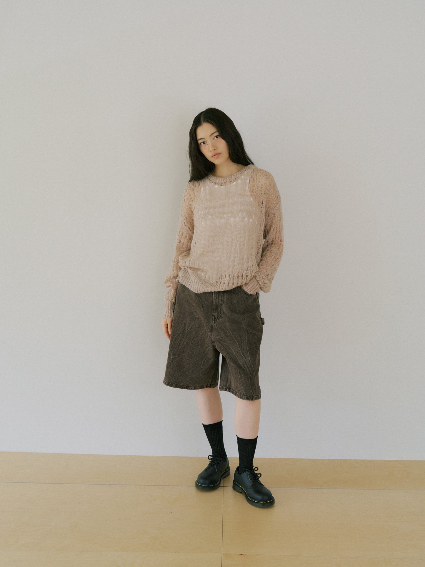 Mohair Punching Pullover-Ivory