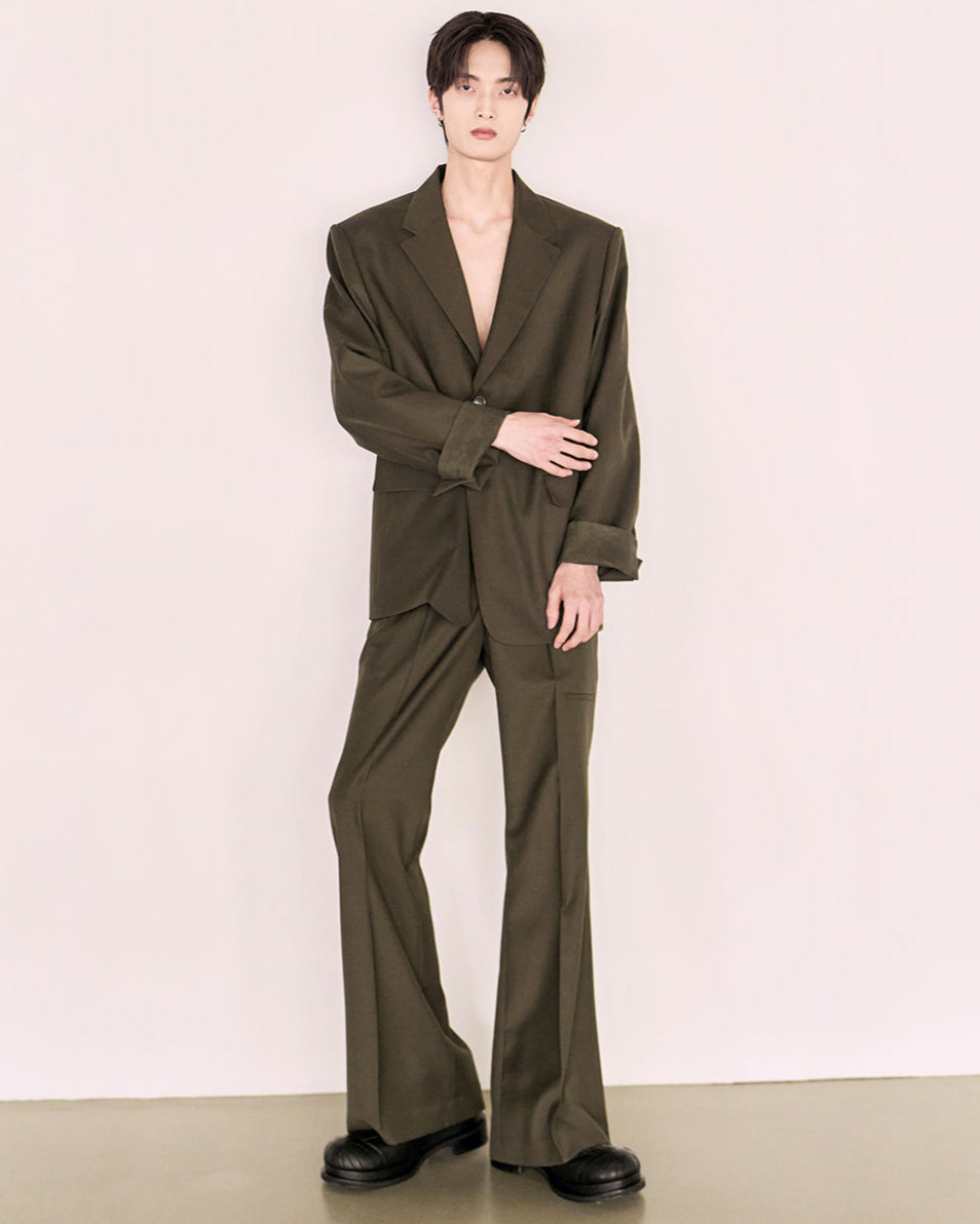 Choke Pocket Wool Flare Slacks_Khaki Brown