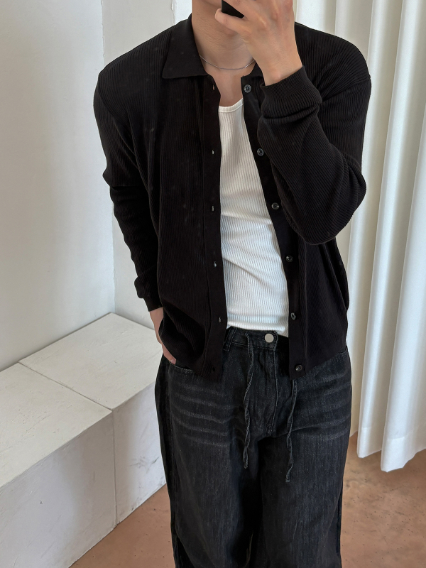 Light Knit Collar Cardigan Shirt