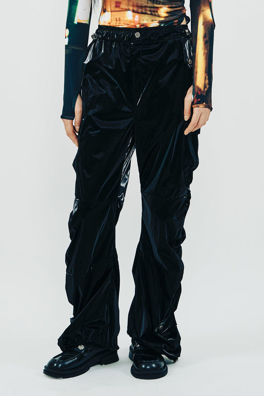 SIDE SHIRRING PANEL PANTS_BLACK