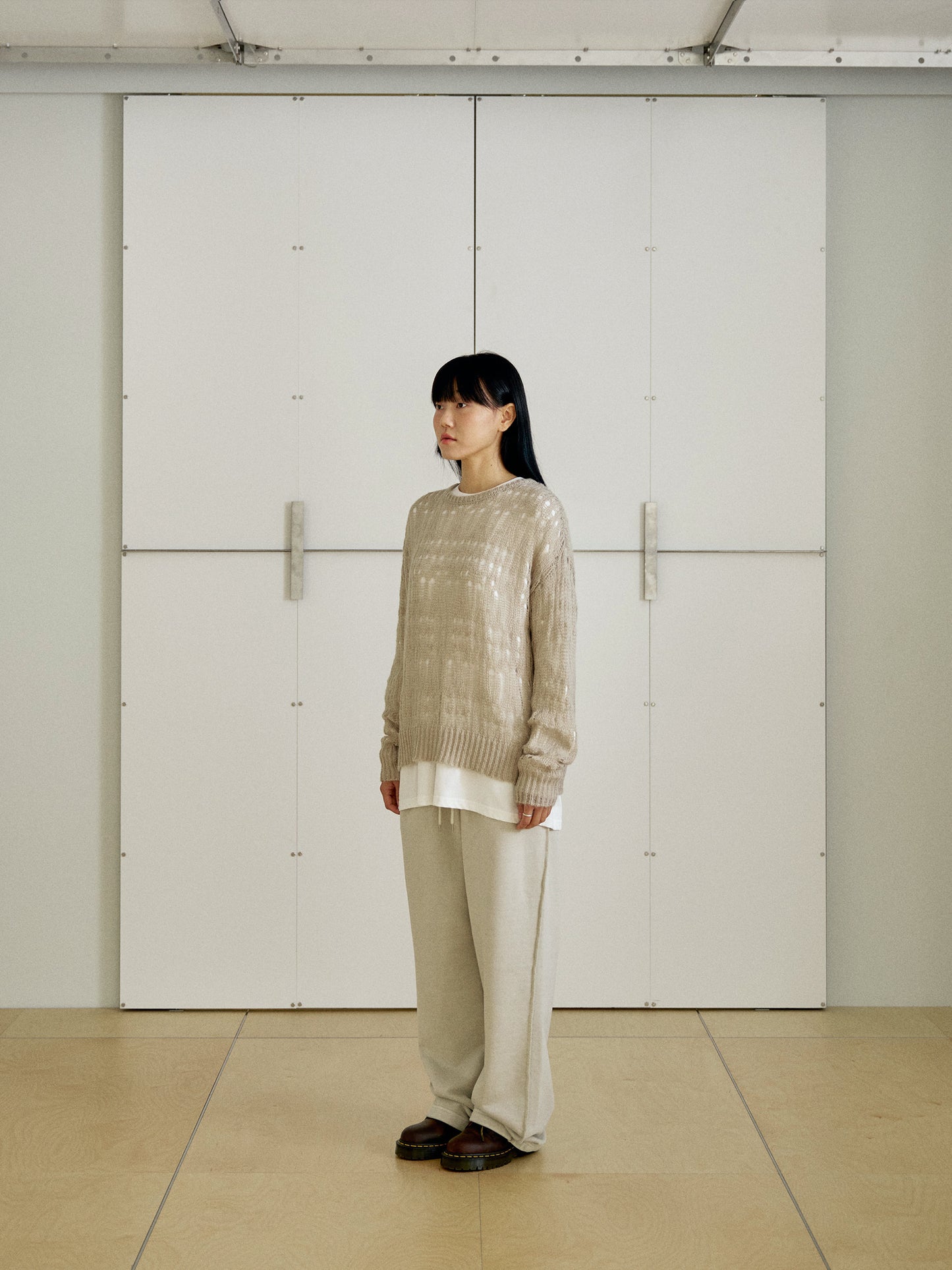 Mohair Punching Pullover-Ivory