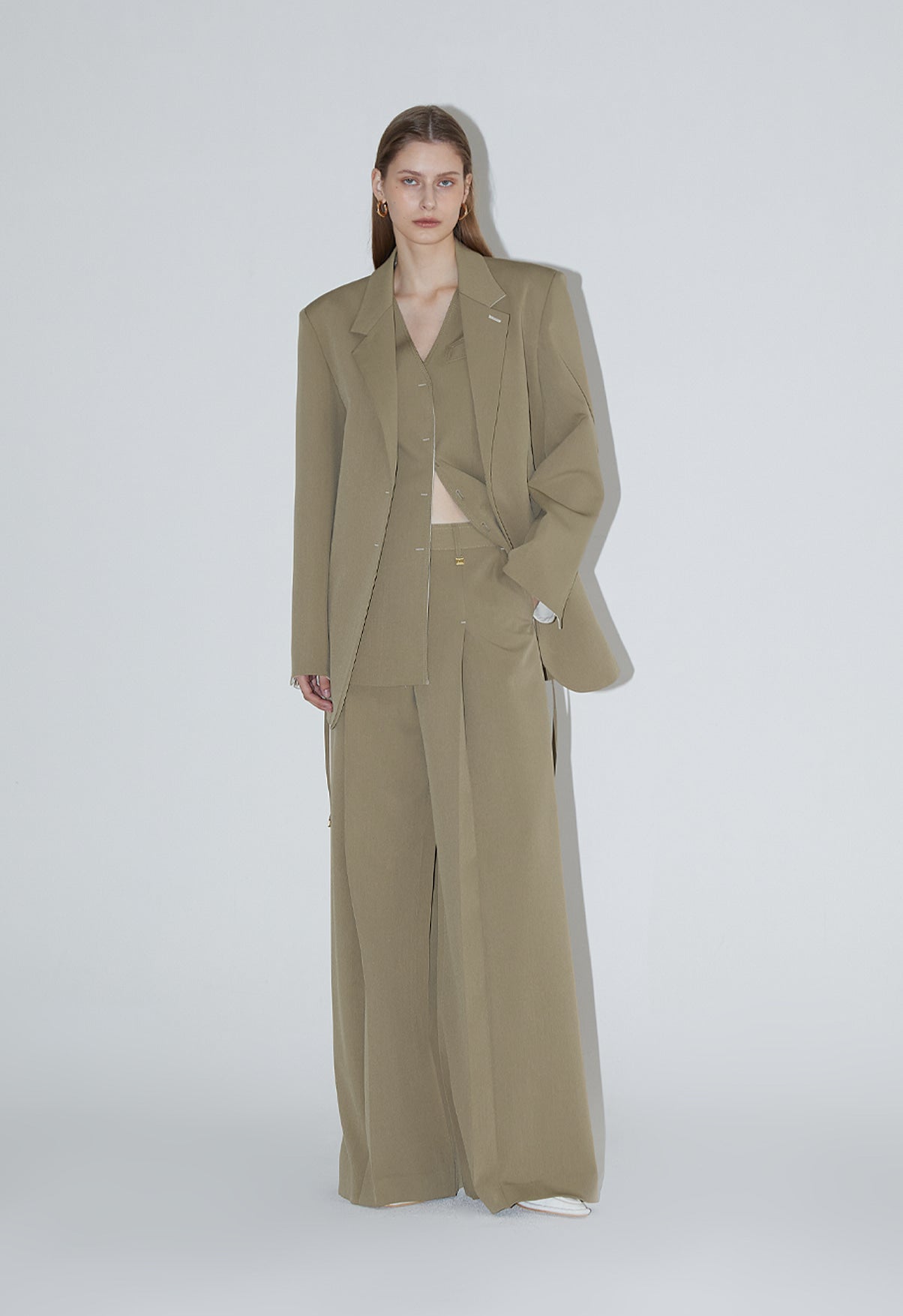 Ava Tailed Oversized Jacket-BEIGE