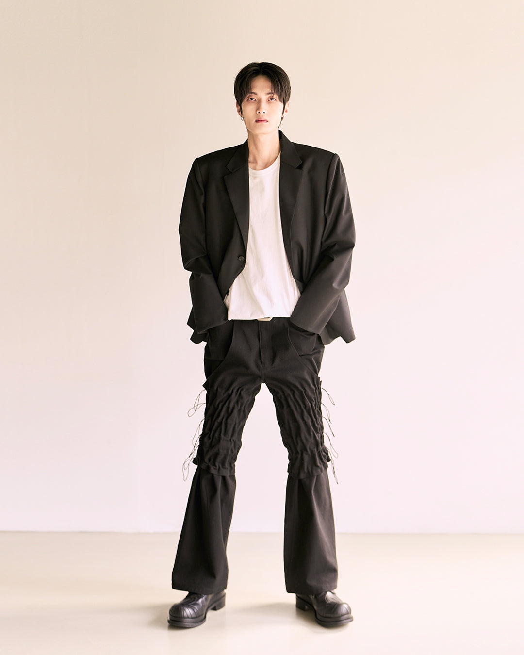 Flare Variant Layered Wide Cotton Pants_Black