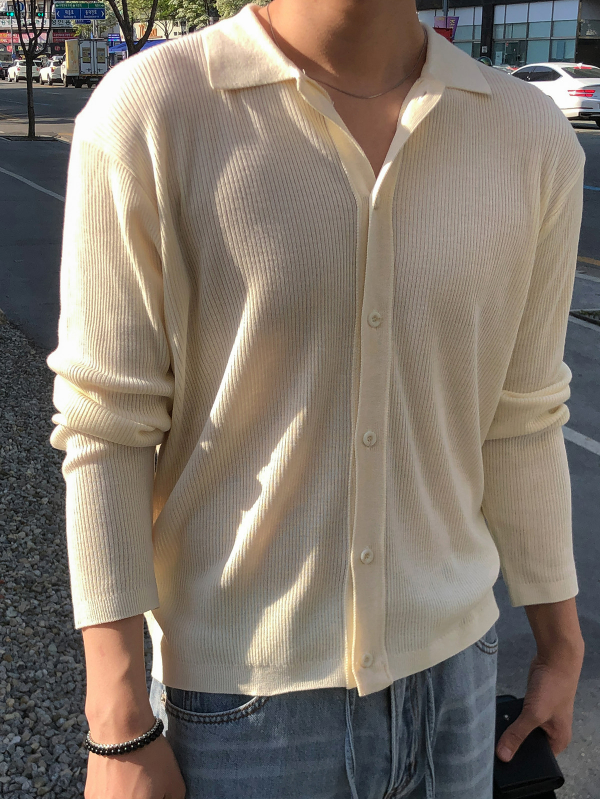 Light Knit Collar Cardigan Shirt