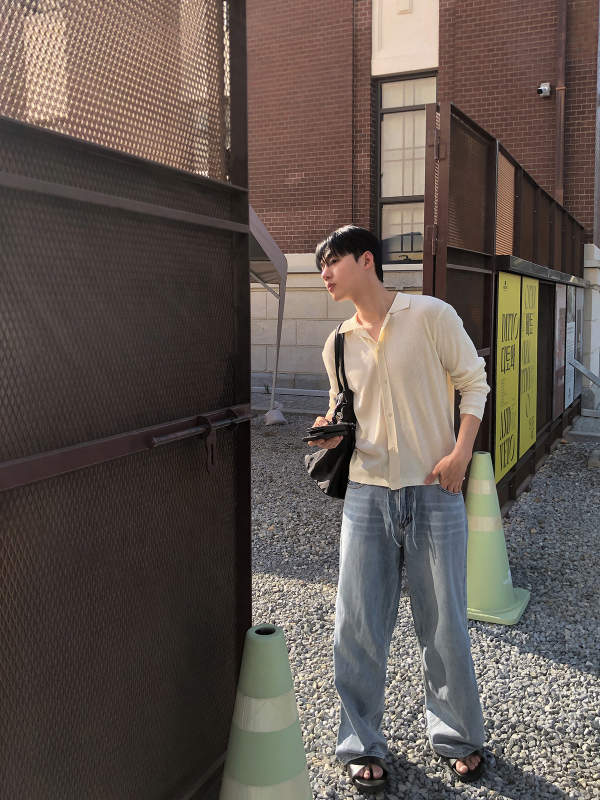 Light Knit Collar Cardigan Shirt