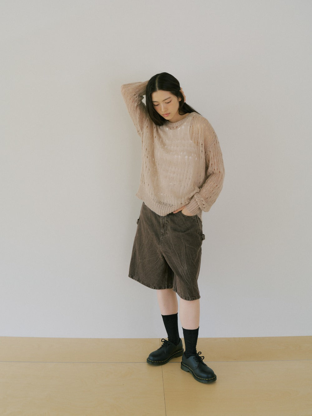 Mohair Punching Pullover-Ivory