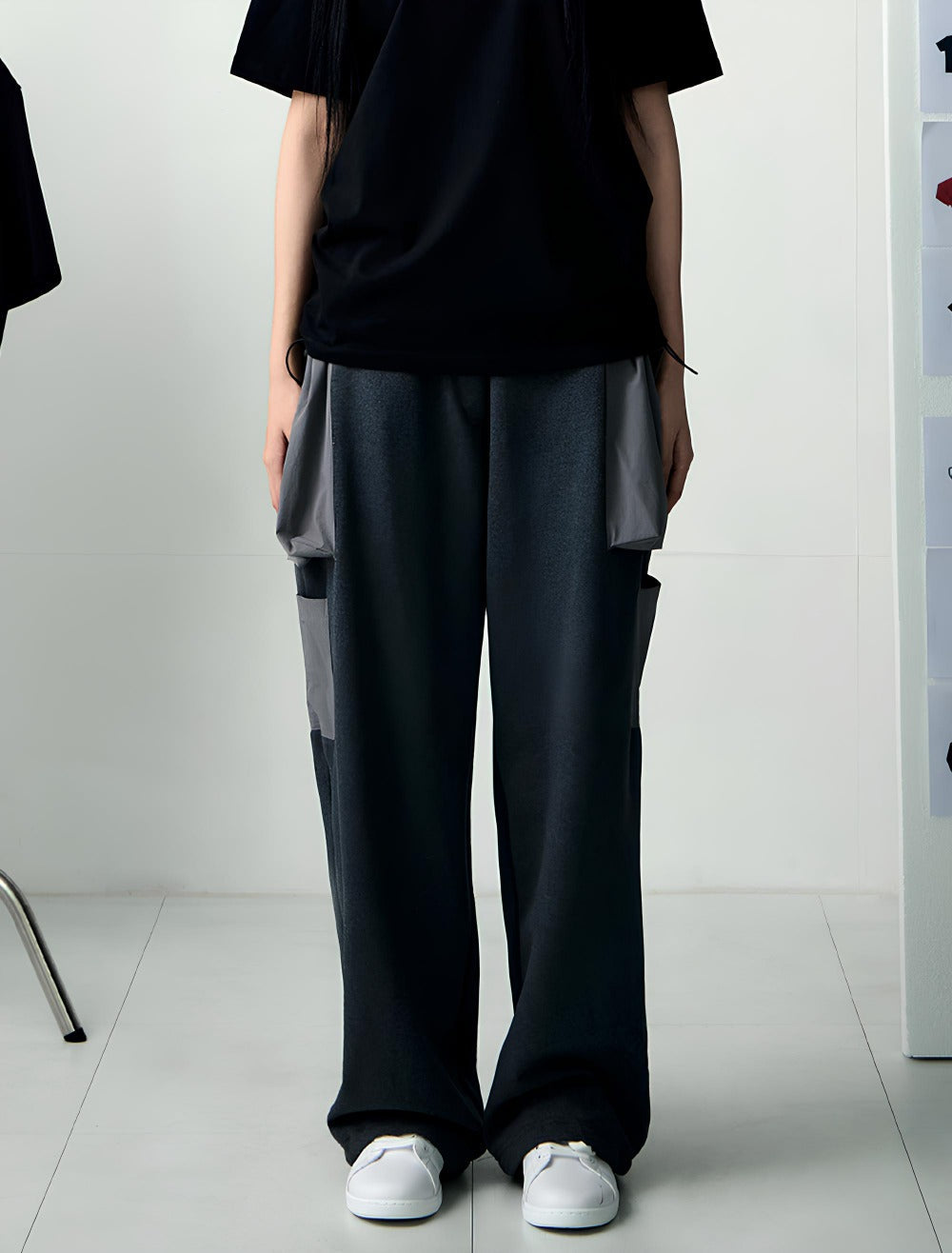 PATCH POCKET COTTON WOMAN SWEAT PANTS -GRAY