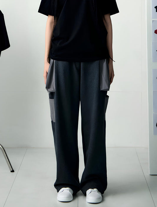 PATCH POCKET COTTON WOMAN SWEAT PANTS -GRAY