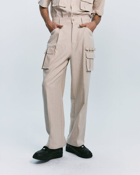 MULTI POCKET UTILITY TROUSER-OATMEAL