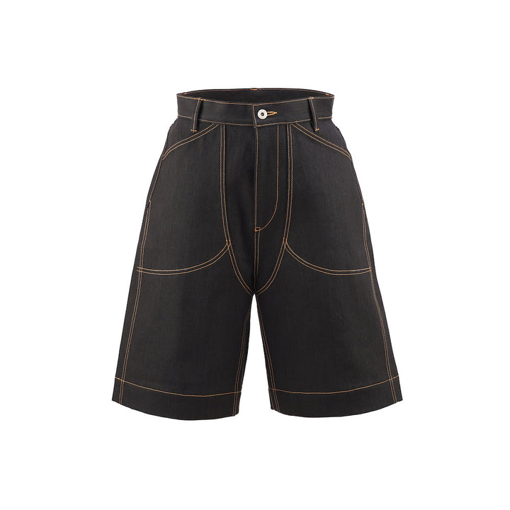 LOT.06 DOUBLE KNEE DENIM SHORTS -BLACK