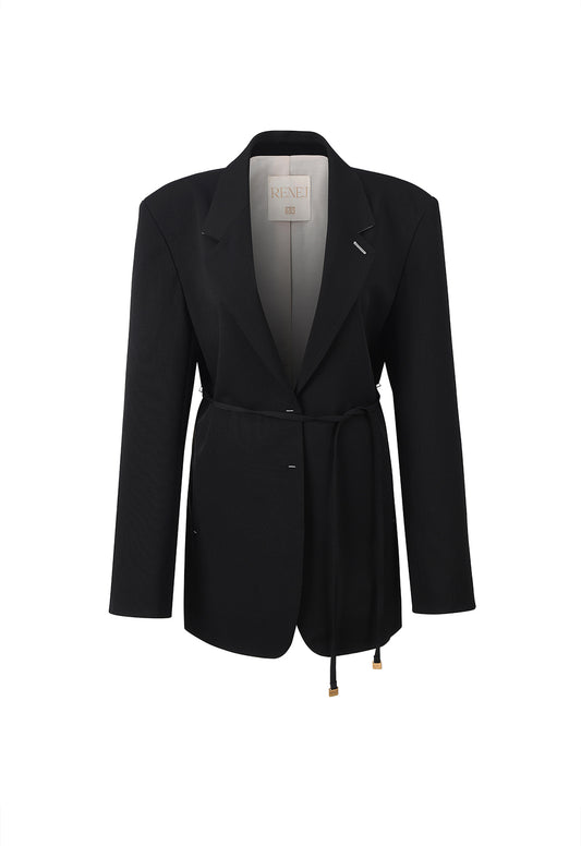 Ava Tailed Oversized Jacket-BLACK