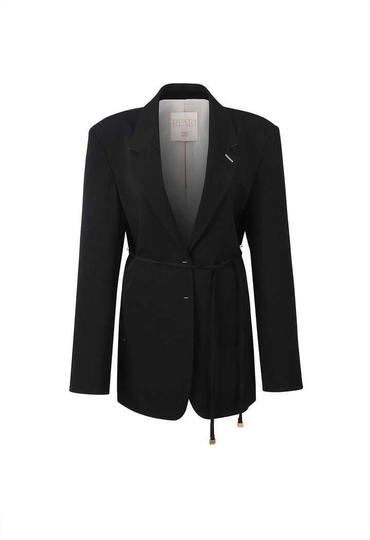 Ava Tailed Oversized Jacket-BLACK