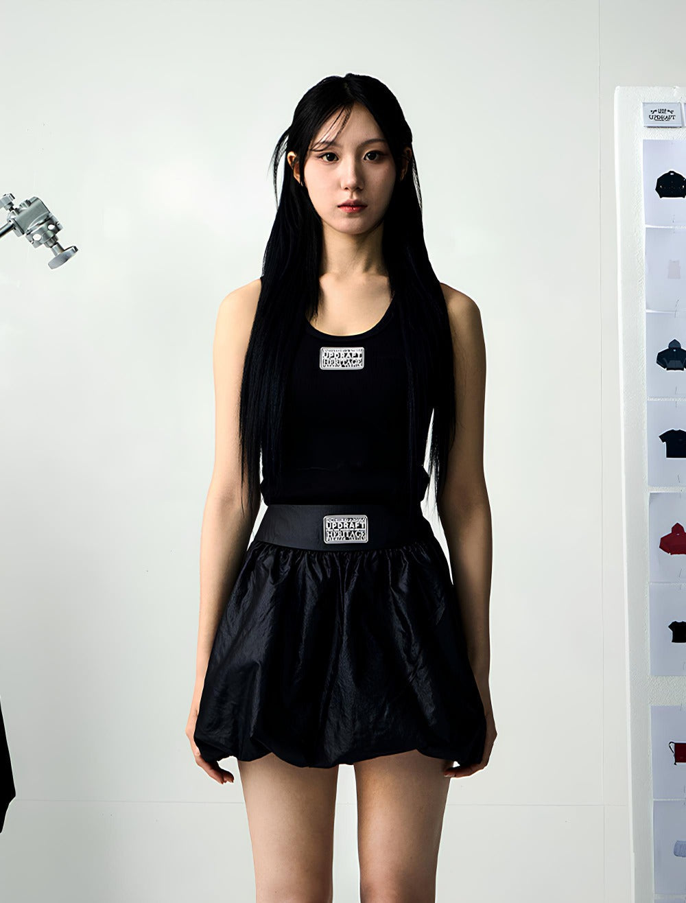 LOGO PATCH COTTON SLIM SLEEVELESS -BLACK