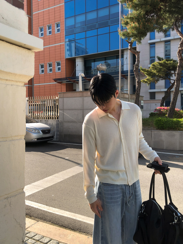 Light Knit Collar Cardigan Shirt