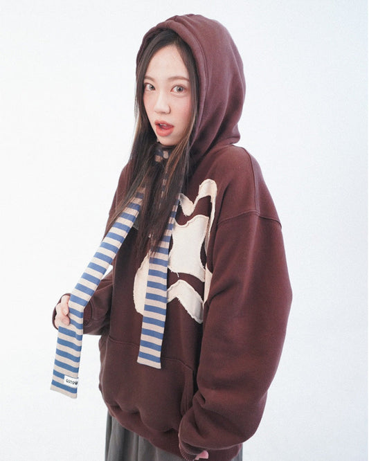 COTOW logo applique hoodie -BROWN