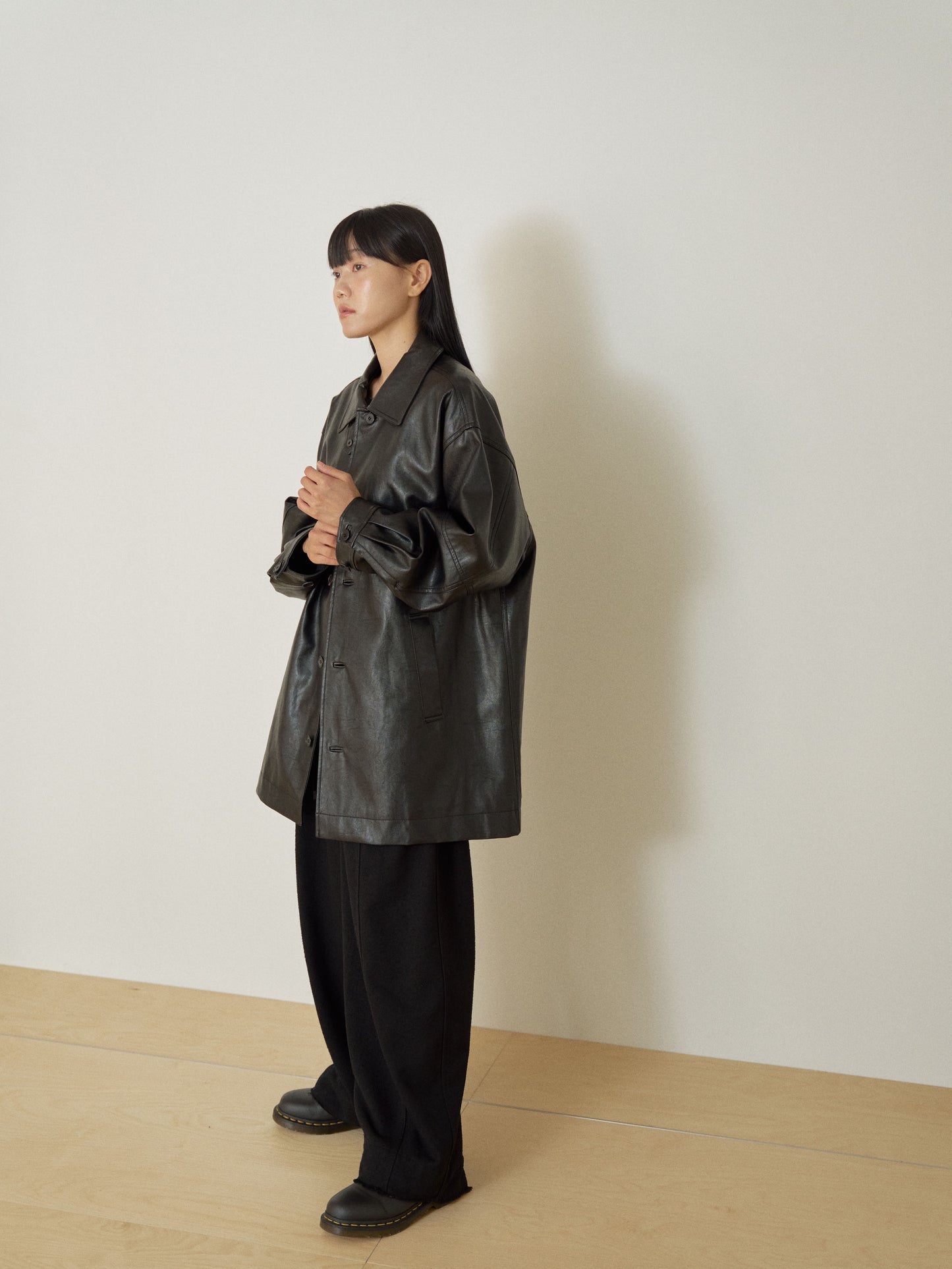 Standard Leather Half Coat – Black