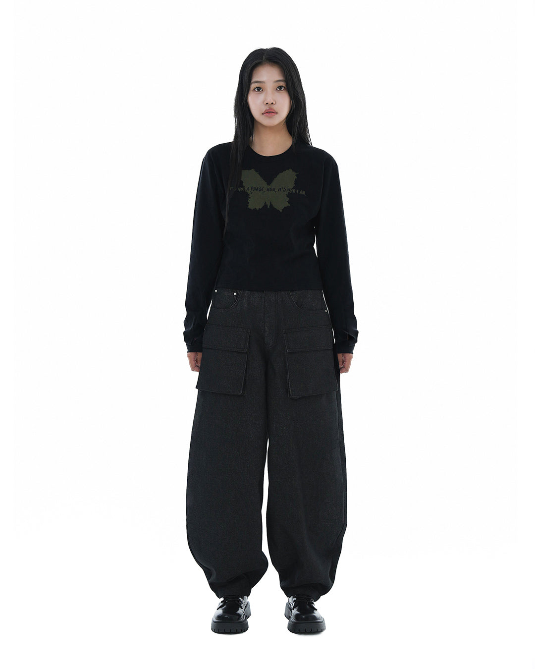 Balloon Pocket Non-fade Denim Pants_Black