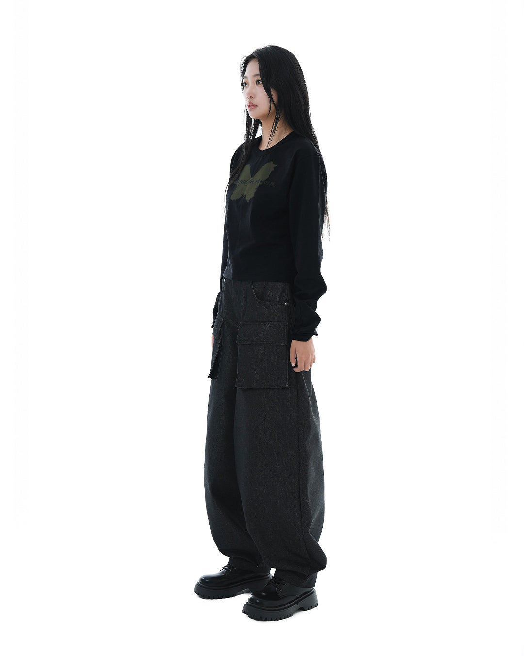 Balloon Pocket Non-fade Denim Pants_Black