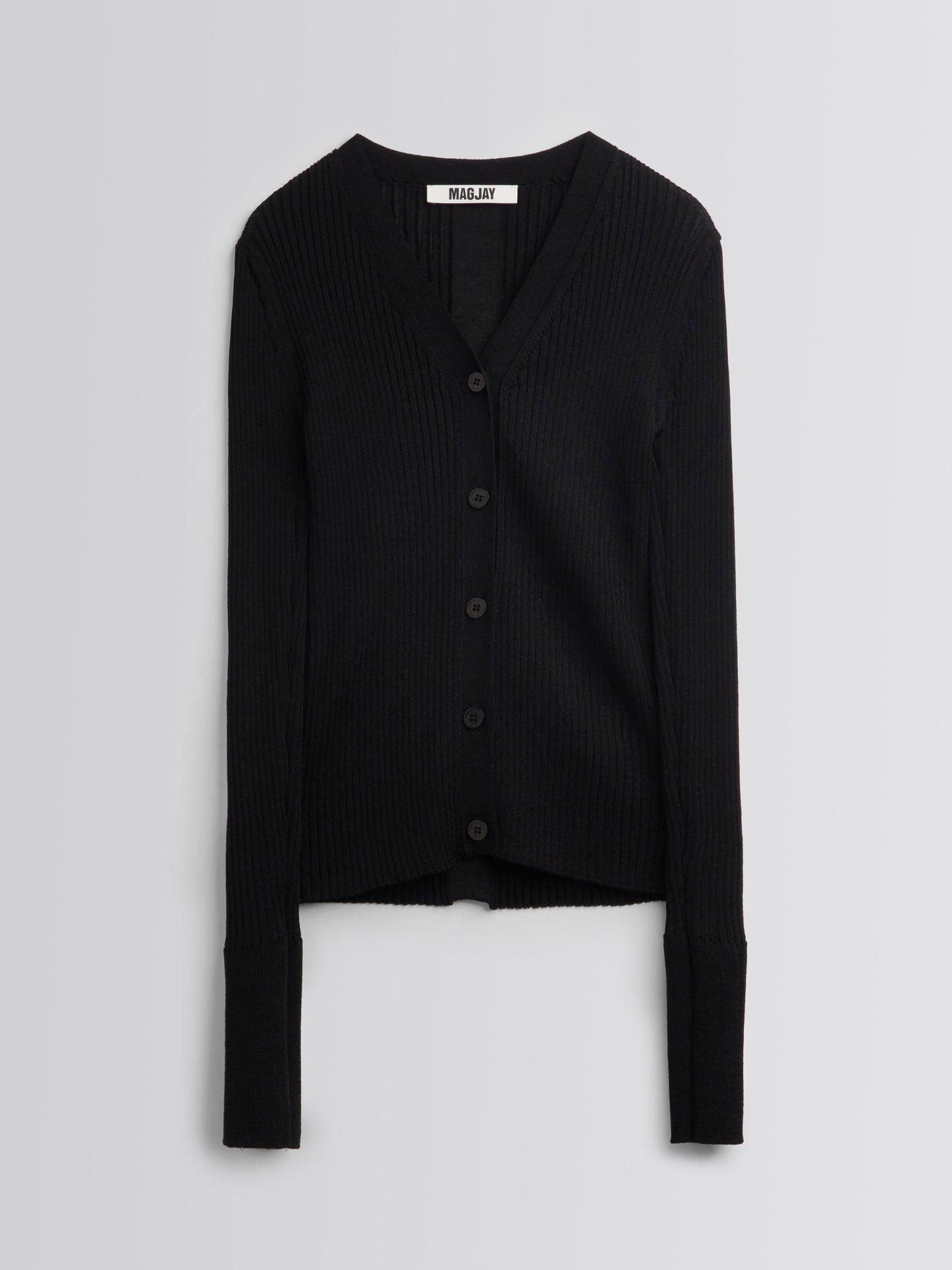 【MAGJAY】Rib V-Neck Cardigan-Black