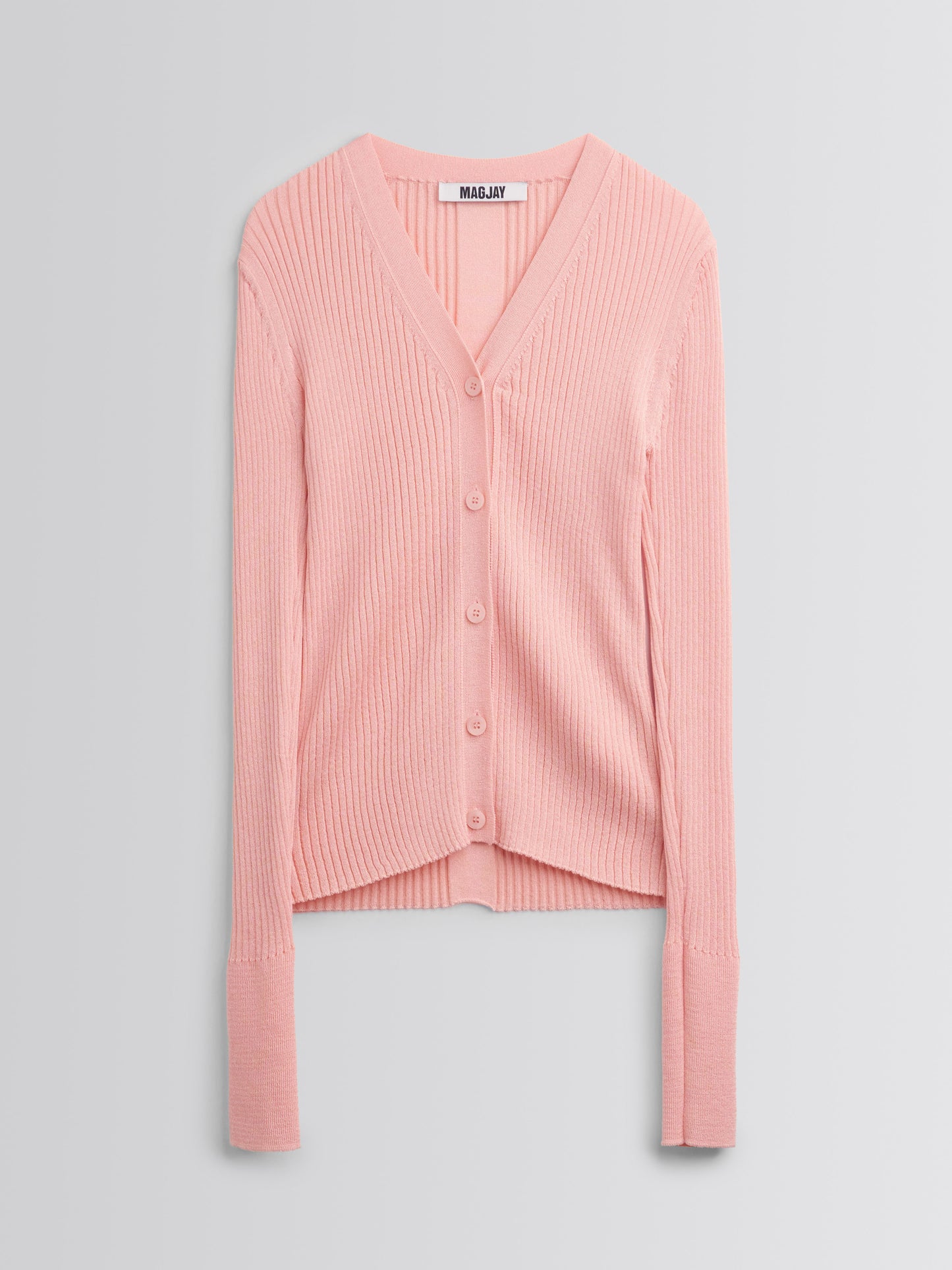 Rib V-Neck Cardigan - Pink