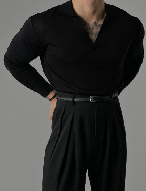 Open Collar Knit Pullover