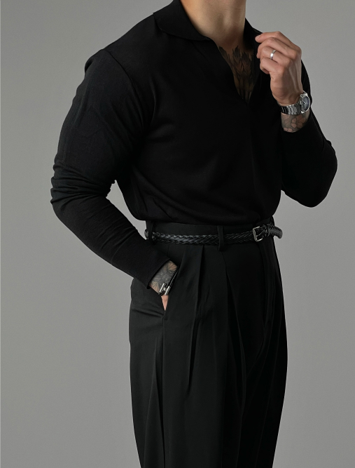 Open Collar Knit Pullover