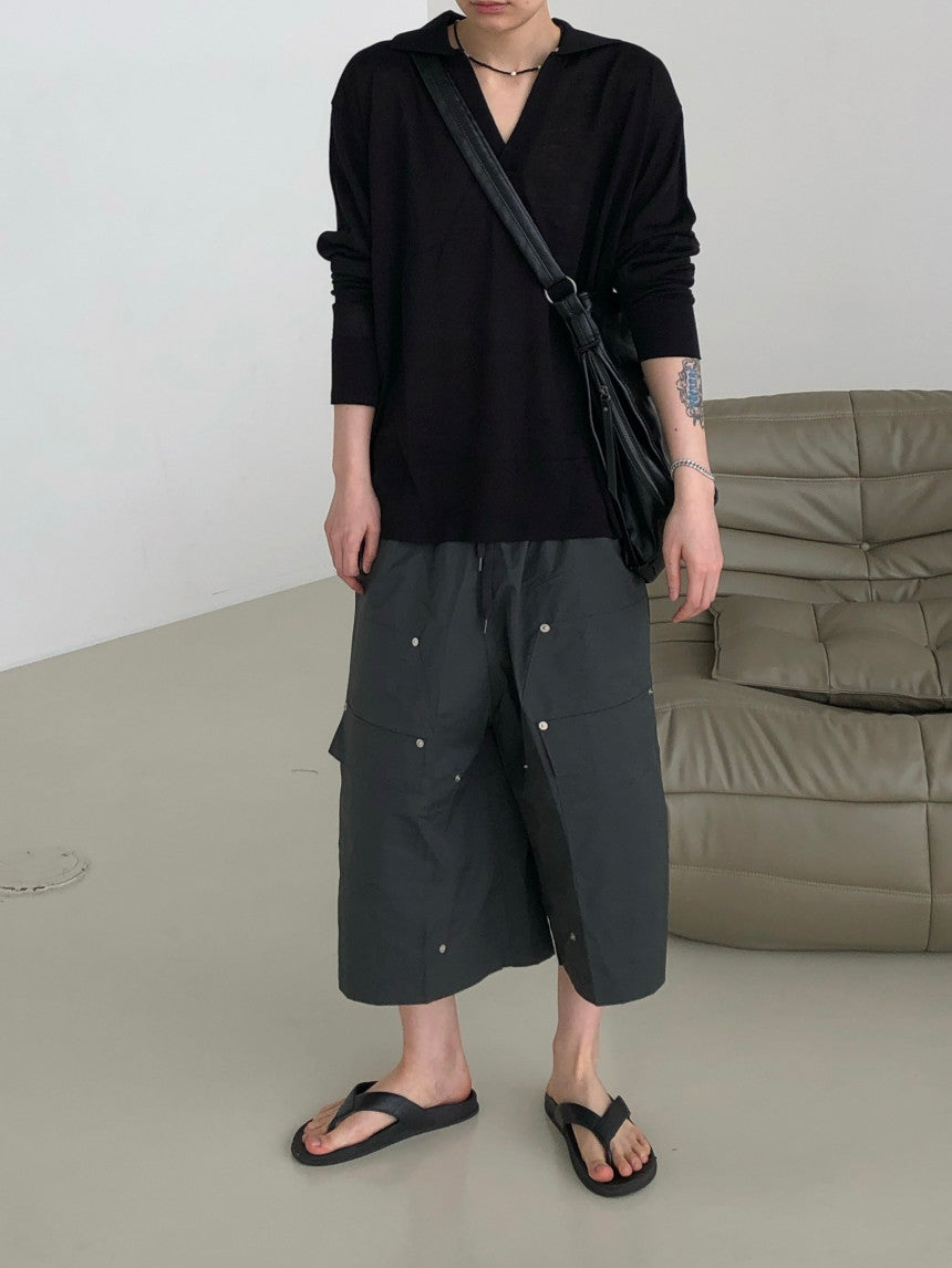 Open Collar Knit Pullover