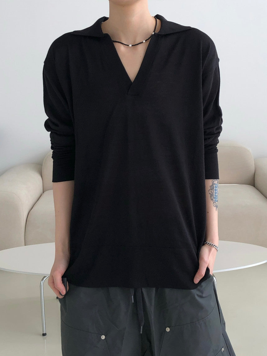 Open Collar Knit Pullover