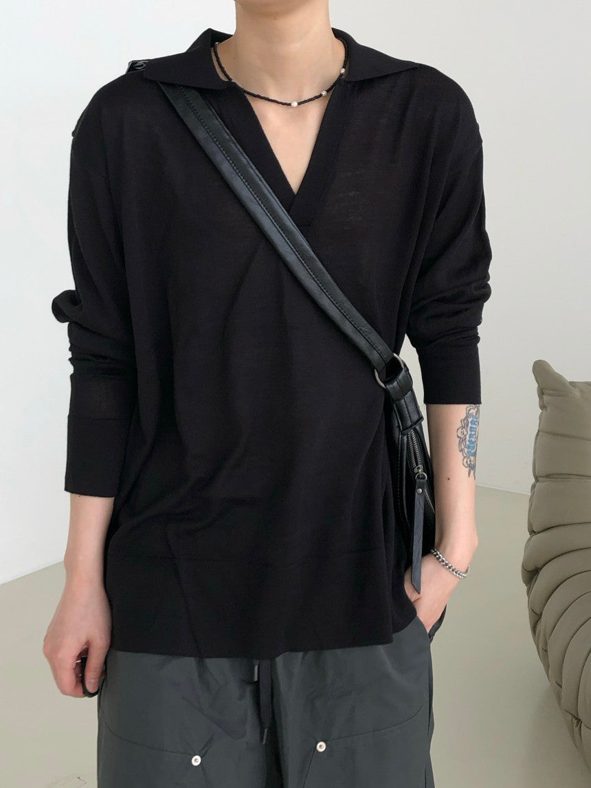 Open Collar Knit Pullover