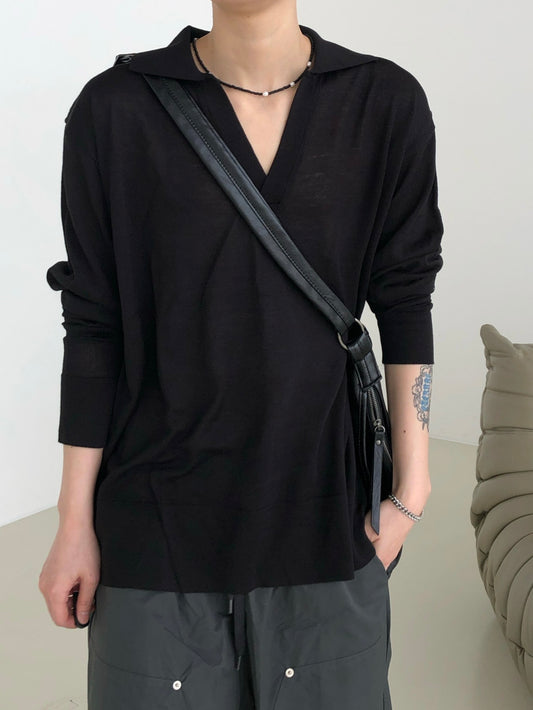 Open Collar Knit Pullover