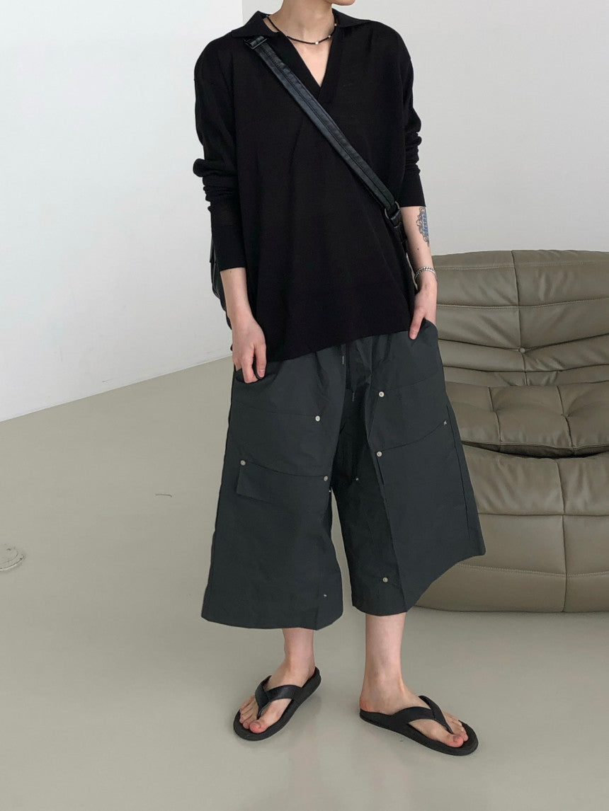 Open Collar Knit Pullover