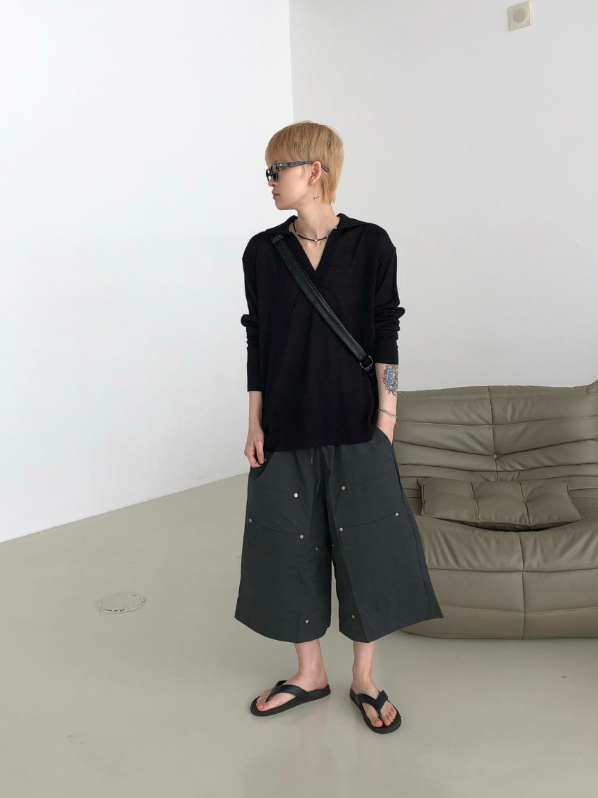 Open Collar Knit Pullover