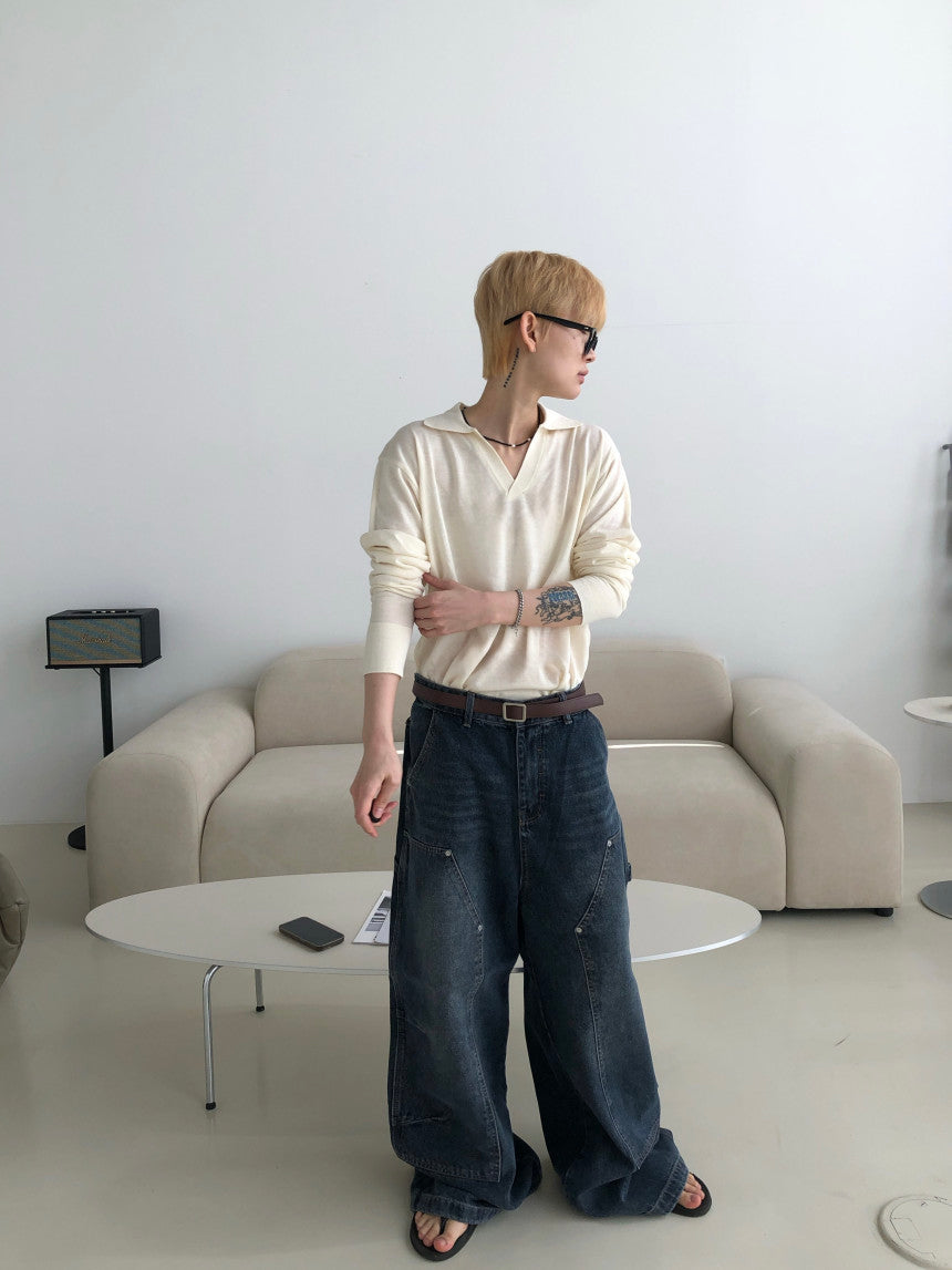 Open Collar Knit Pullover