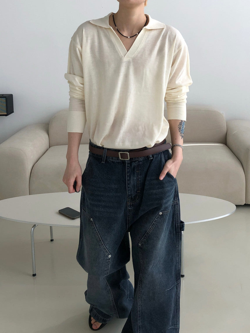 Open Collar Knit Pullover