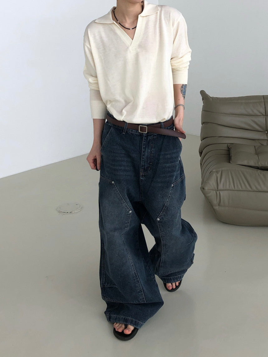 Open Collar Knit Pullover