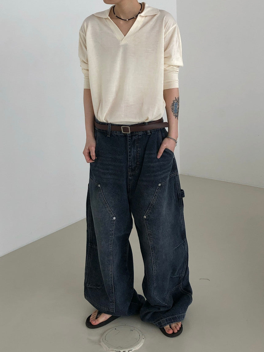 Open Collar Knit Pullover