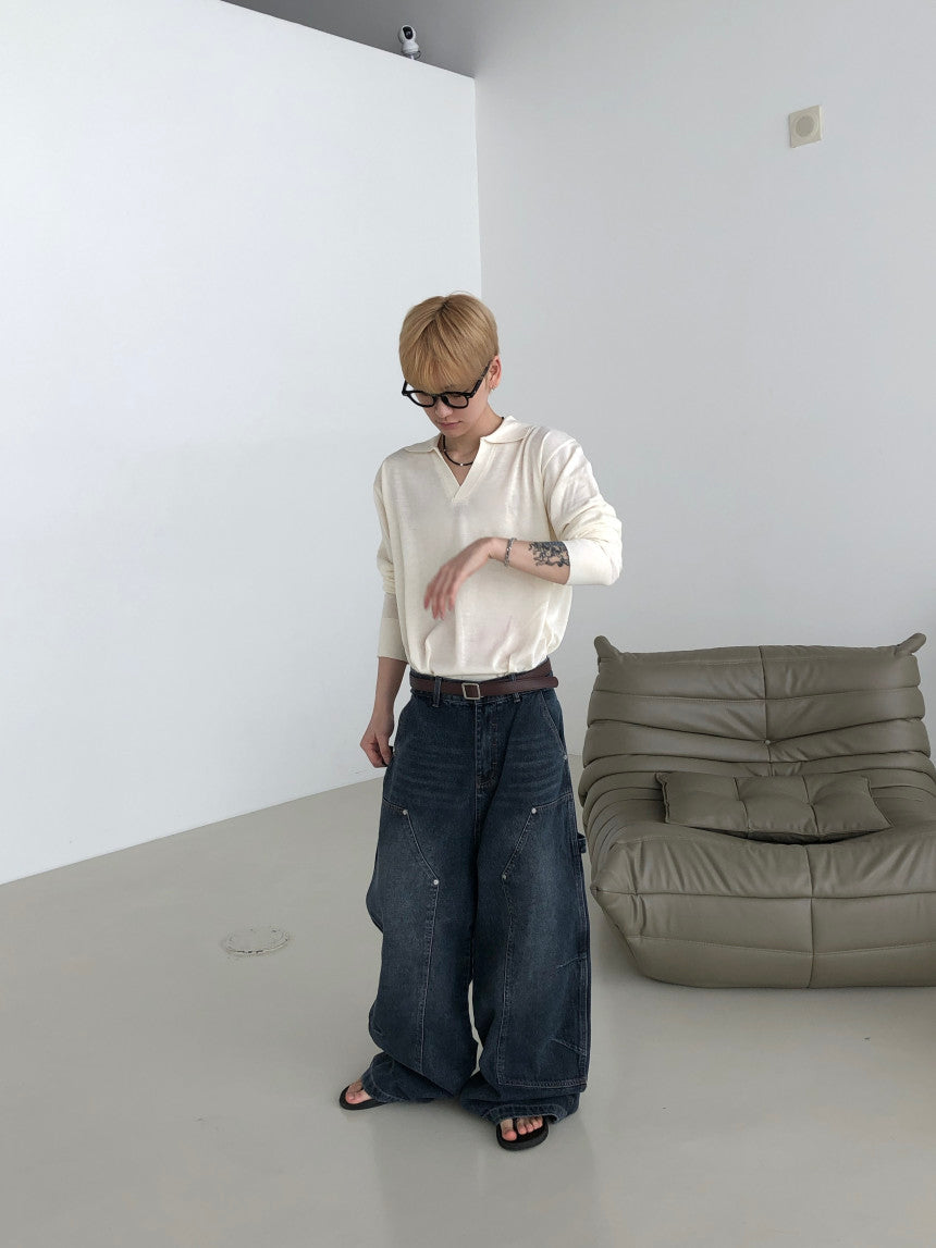 Open Collar Knit Pullover