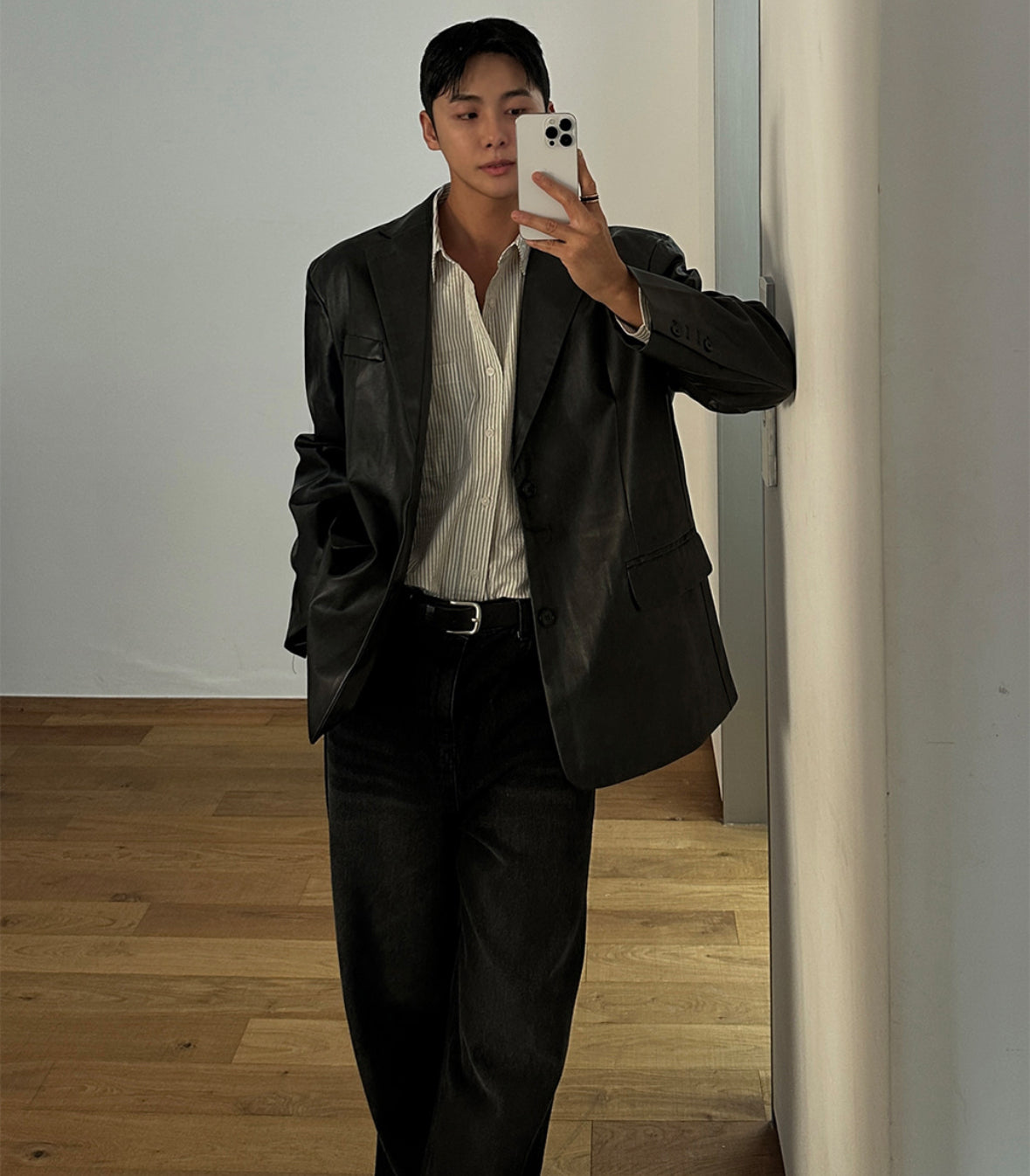 Vegan Leather Tailored Jacket - BLACK